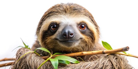 Fototapeta premium Cute Sloth Portrait, Bokeh Background, Twigs, Adorable Animal Photography, Wildlife Image