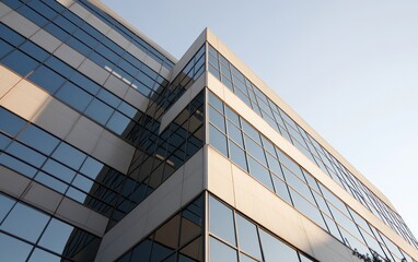 Obraz premium Modern Beige Building with Glass Facade in