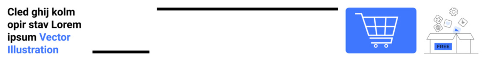 Shopping cart icon connected to a storefront with floating digital symbols. Ideal for e-commerce, online shopping, digital platforms, business growth, mobile apps, user interface concepts, simple