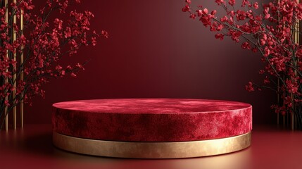 red gold round podium stage platform isolated on png 3d background scene empty golden show pedestal presentation product display or luxury modern chinese advertising cosmetic cylinder mockup banner