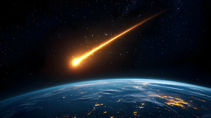 Obraz premium Bright Meteor Streaking Across Night Sky Over Earth