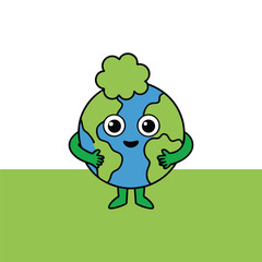 Obraz premium Playful Cartoon Tree Hugging the Earth – Eco-Friendly Vector Art