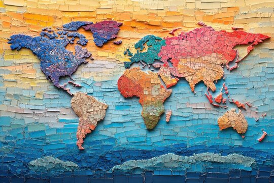 Fototapeta Colorful mosaic artwork representing the world and the global continents