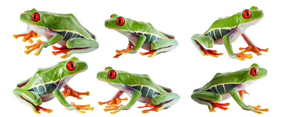 Six Red-Eyed Tree Frogs in Different Poses