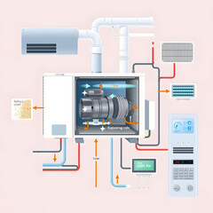 Illustration showcases modern HVAC system with detailed component visualization