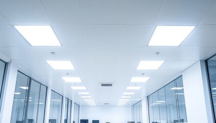 Modern, bright office corridor with recessed lighting (1)