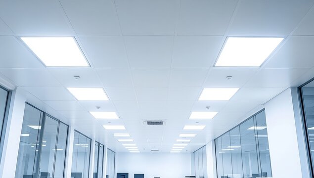 Modern, bright office corridor with recessed lighting (1)