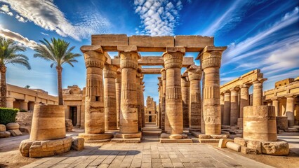 Obraz premium Stunning Product Photography of Karnak Temple in Luxor Featuring Ancient Egyptian Architecture, Majestic Columns, Intricate Hieroglyphs, and Historical Artifacts for Travel and Culture Enthusiasts