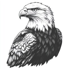 Obraz premium Majestic eagle portrait, grayscale, profile view, white background, tattoo design.