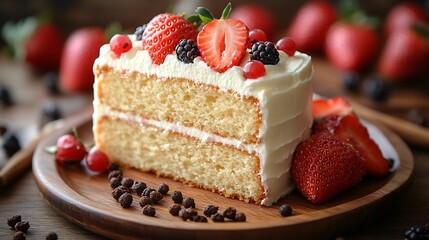 Delicious Strawberry Cake Slice with Dessert, and Food.