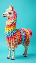 Colorful Llama Pi?ata on Light Blue Background, colorful decoration, party favor