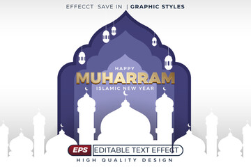 Editable 3d text effect happy muharram islamic new year