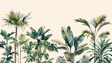 Lush Tropical Plants Watercolor Painting