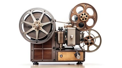 Naklejka premium Vintage Movie Projector, Classic Cinema, Retro Film Reel, Old Projector, Nostalgic Film, Cinematic Light, Darkroom Aesthetic, Film Projection, Antique Projector