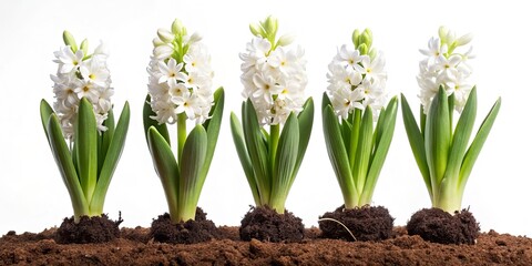Vintage Spring Hyacinth Garden - Beautiful White Flowers Blooming in Soil