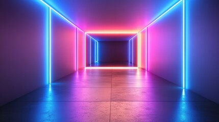 Abstract geometric neon tunnel stretching into infinity, with glowing edges and a dark void at the center. No text, no people.