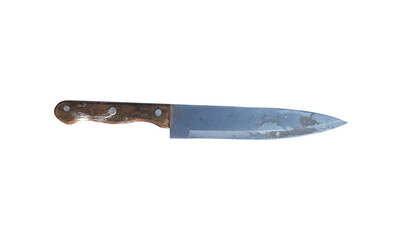 old rusty big knife with wooden handle