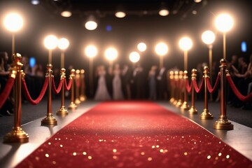 Red carpet entrance with Hollywood lights illuminates the stage for a celebrity event