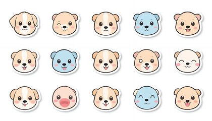 Adorable Cartoon Dog Faces Collection: Cute Puppy Stickers with Various Expressions