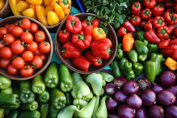 A colorful arrangement showcasing various fresh vegetables at a market