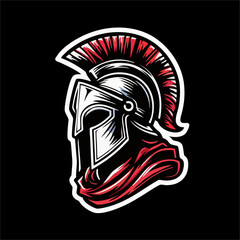Vector illustration of Spartan Helmet with red white color