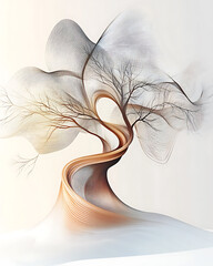 illustrations of various trees, leaves, grasses, and botanical elements on white background.