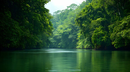 Obraz premium Lush Green Forest River Scenery