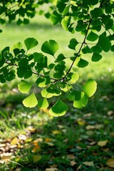 Obraz premium a close up of a tree branch with green leaves in the sun
