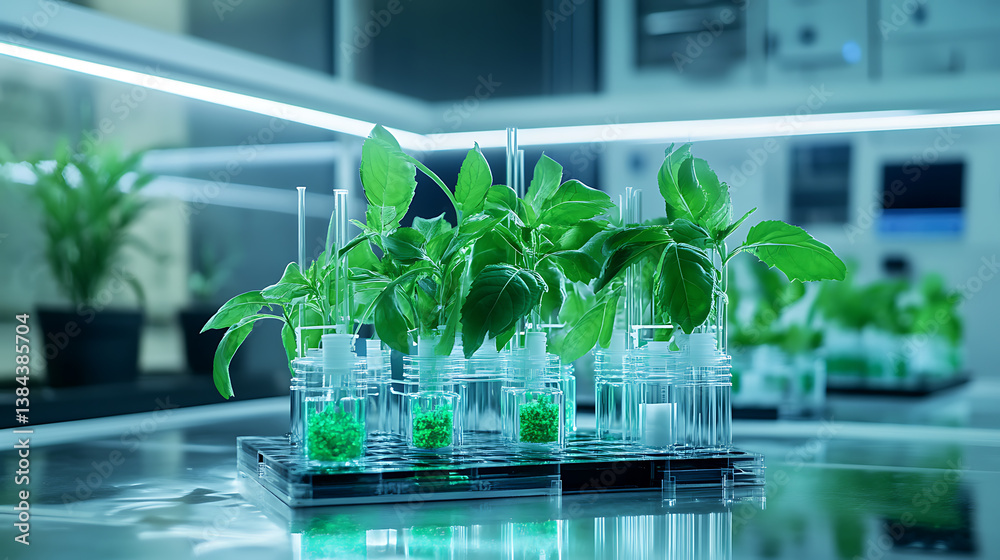 Poster a high tech ai controlled bioengineering lab developing genetically modified organisms for enhanced 