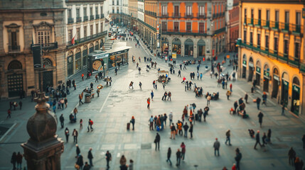 Obraz premium A city square filled with people and surrounded by historic buildings. stock image, hd quality, natural look