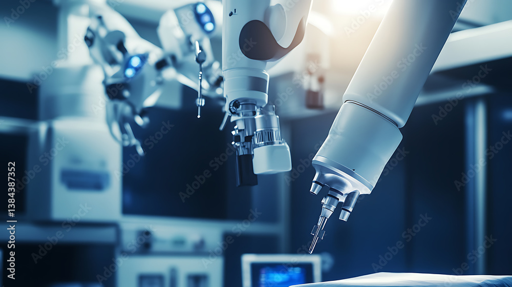 Poster a high tech ai controlled medical robot performing minimally invasive surgeries with precision in a 