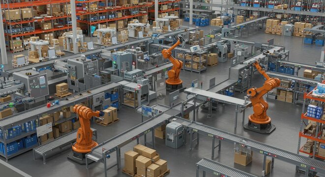 Automated Warehouse Robotic System: High-Tech Logistics and Distribution Center