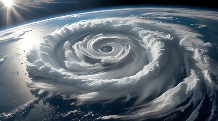 High-resolution image of a dramatic cyclone spiraling over the ocean, showcasing meteorological phenomena, atmospheric circulation, and natural disaster formation from outer space.


