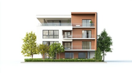 Mixed-use residential home isolated on white background