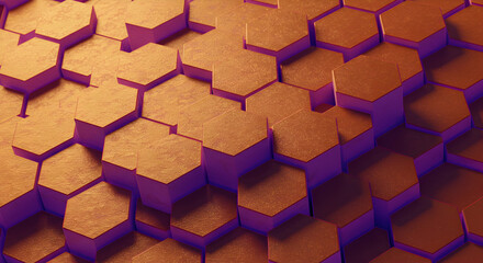 Abstract Geometric Honeycomb Cells in Goldenrod and Electric Purple Gradient
