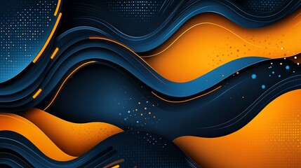 Abstract Dynamic Waves: Navy Blue and Vibrant Orange