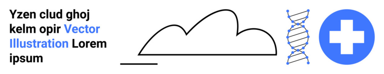 Obraz premium DNA strand next to a medical cross and minimalist cloud. Ideal for health, biotechnology, genetic research, medical innovations, cloud technologies, data storage, simple landing page