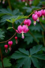 a close up of a plant with pink flowers and green leaves