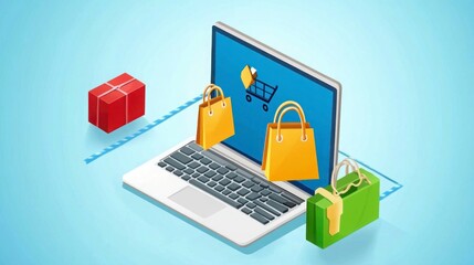 Online Shopping Experience with Shopping Bags and Laptop Illustration