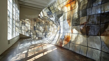 Sculptural Fabric Installation in a sunlit gallery