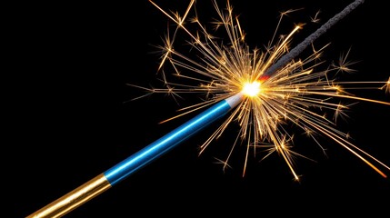 Obraz premium Burning Sparkler with Golden Sparks on Black Background