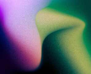 Abstract shape gradient green yellow purple pink grunge texture noise dynamic grain. Illustration design background product header element book cover poster postcard.