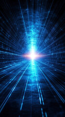 Obraz premium bright blue light at end of digital tunnel creates futuristic atmosphere