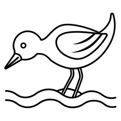 Bird drinking water at the riverbank line art vector illustration 
