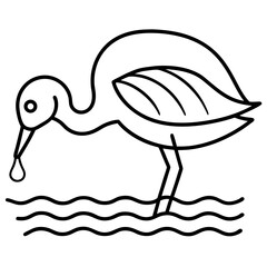 Bird drinking water at the riverbank line art vector illustration 