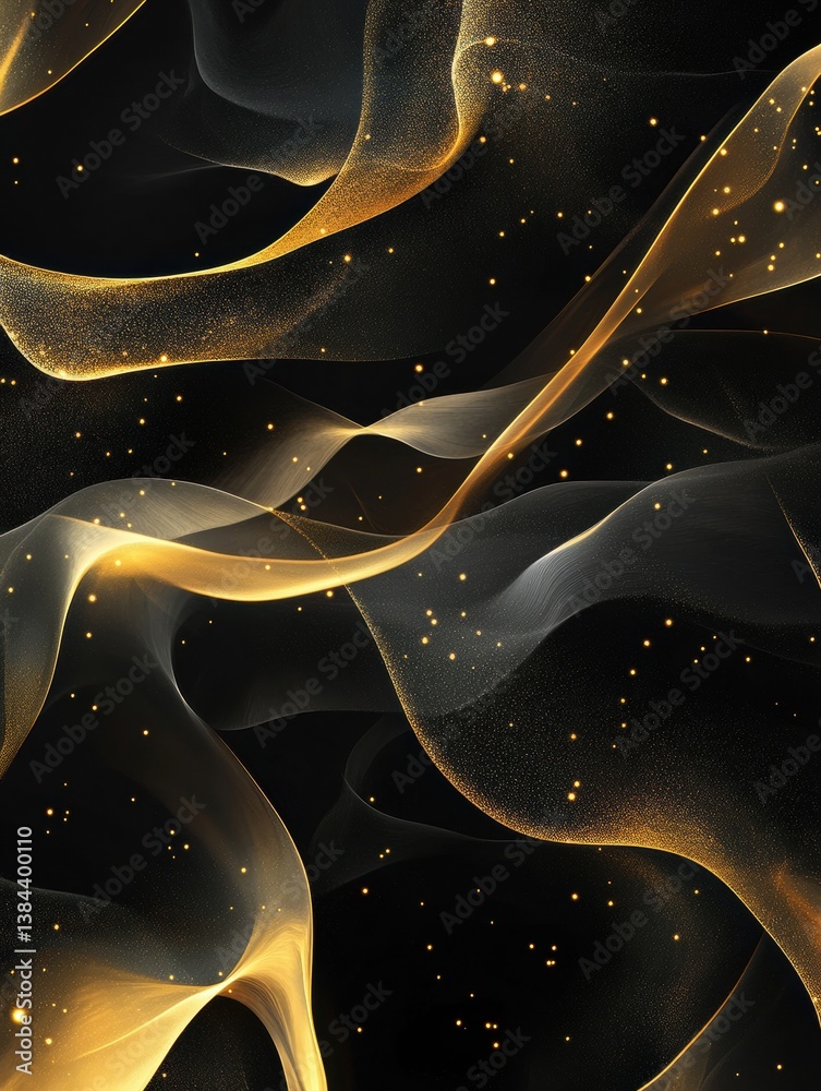 Poster luxurious abstract background featuring delicate golden lines and an organic pattern on deep black, 