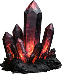 Glowing Red Crystals Cluster in Dark Volcanic Rock Formation A Stunning Image of Fiery Gems