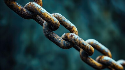 Fototapeta premium Close-Up of a Rusty Chain Link with an Aged Patina Against a Blurred Dark Background