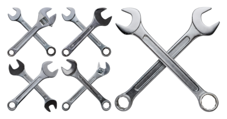 Crossed Wrenches Collection on White Background for Tool Use, isolated on transparent background