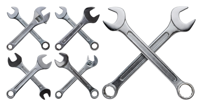 Crossed Wrenches Collection on White Background for Tool Use, isolated on transparent background - Powered by Adobe